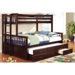 Twin XL / Queen Bunk Bed With Trundle 