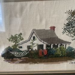 Vintage Framed Cross Stitch Artwork Piece