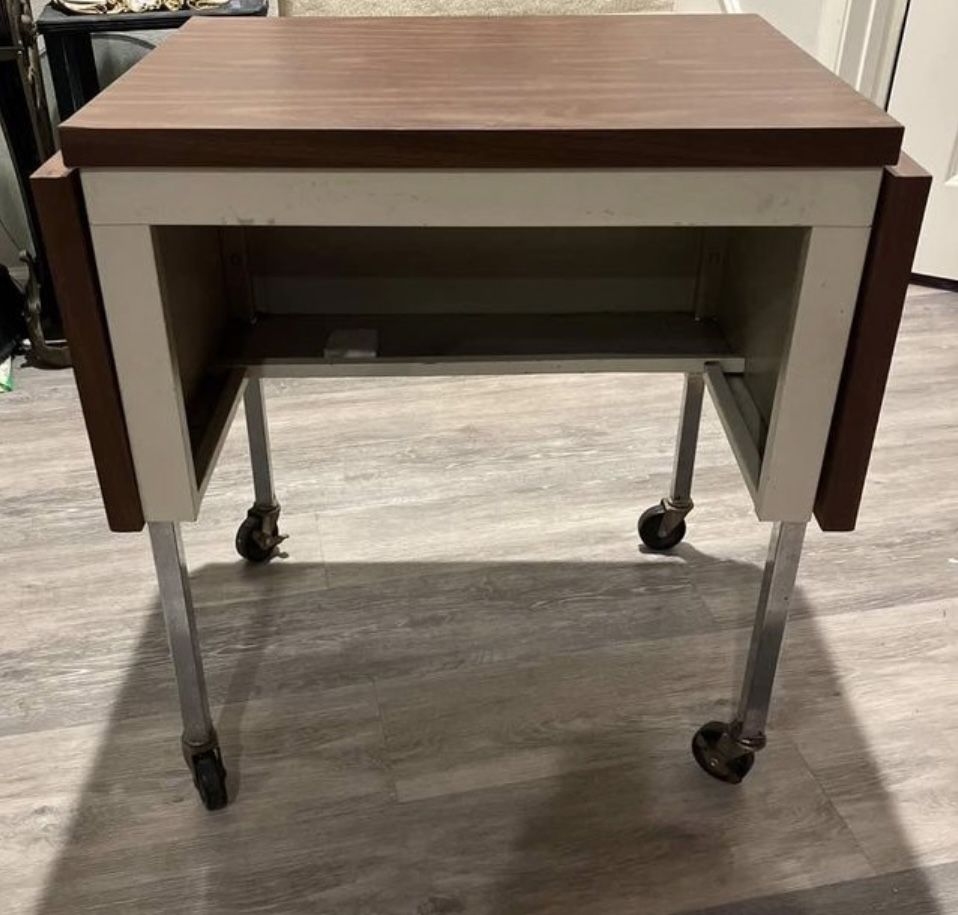 Vintage 1960s Steelcase Rolling Typewriter Table, Writing Desk, Adjustable Folds Open