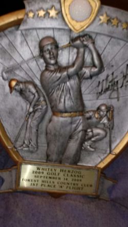 Whitey Herzog autographed trophy