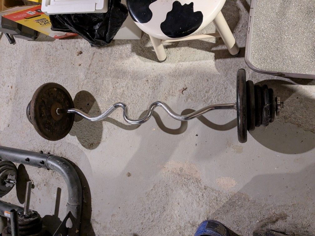  96 Pounds Of Standard Weights on an Easy Curl Bar with Star Locks