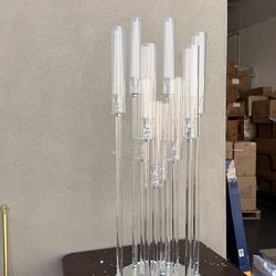 10-Arm Crystal Cluster Taper Candelabra Round Design with Mirror Base 47" Clear - Radiant Candle Holder Table Centerpiece for Votive & Pillar Candles