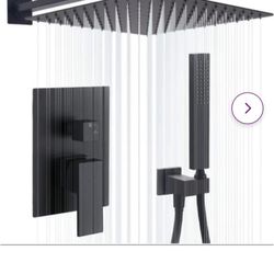  12 Inch Matte Black Shower System with High Pressure Rain Shower Head, Handheld Shower head, Bathroom Mixer Shower Set Wall Mounted Shower Faucet Rou