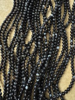 5 15” STRANDS OF BLACK AGATE GEMSTONE 6MM ROUND BEADS