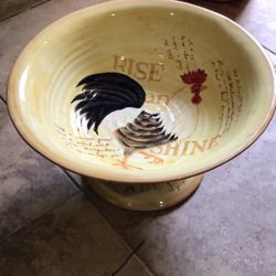 Vintage Rooster Pedestal Porcelain Fruit Holder