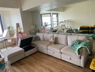 Sectional Modular Sofa Couch Queen Bed beige/cream w/ storage