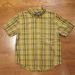 Croft & Barrow Mens Yellow Plaid Short Sleeve Button Up Shirt, Size L