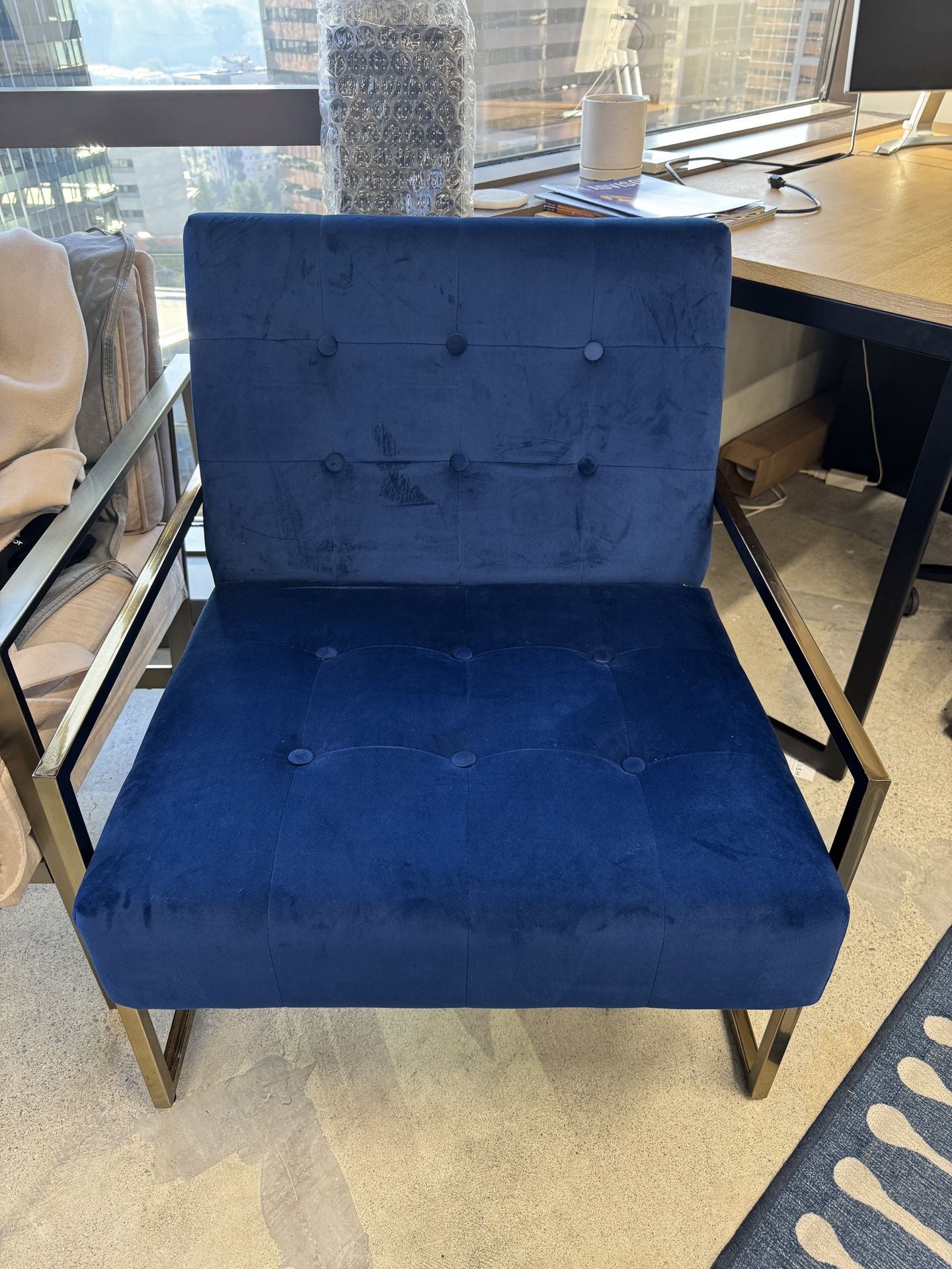 Free-Set Of Two Blue And Gold Velvet Chairs