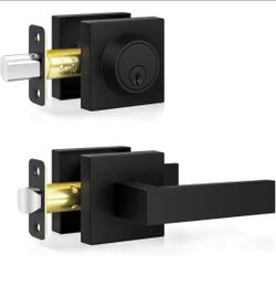 Matte Black Door Lever and Deadbolt Combo Set