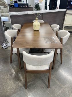 7pc Walnut Dining Table Set w/ 6 chairs