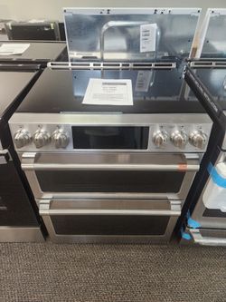 30 in. 5 Burner Element Smart Slide-In Double Oven Induction Range with Convection in Stainless Steel