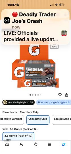 Gatorade Protein Bars Chocolate Chip Pack of 12