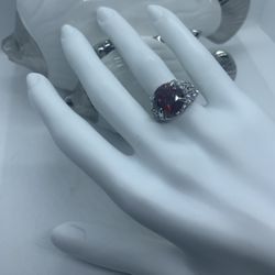 Red Garnet Zircon Cluster Engagement Statement Ring Sterling Silver size 7