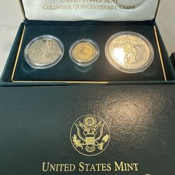 Gold Coin Set.  1/4 Ounce 90% Gold Coin, Silver Dollar And Clad Half Dollar.