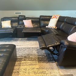 Black Leather Power Recliner and Ottoman 
