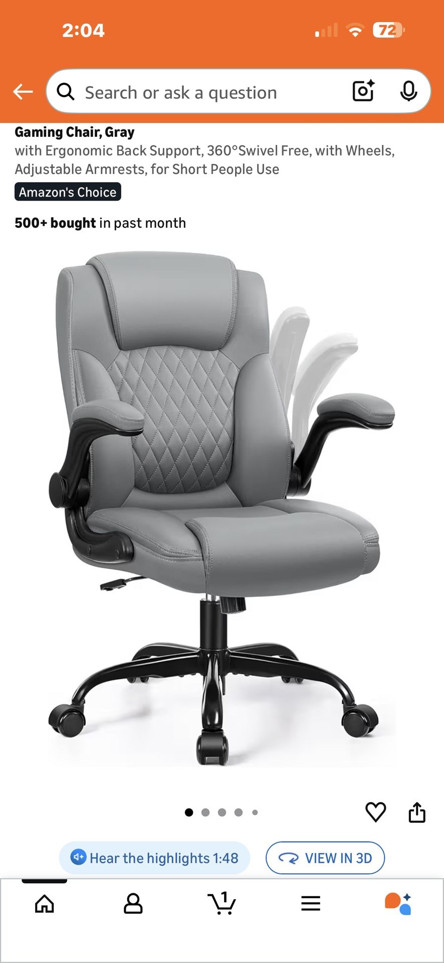 New quality gray faux leather rocking office chair, with armrests that flip up 90°  
