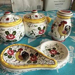Vintage Early Provincial PY Ucagco Made in Japan Kitchenwaref (Jelly Jar, Spoon Rest, Salt Shaker)
