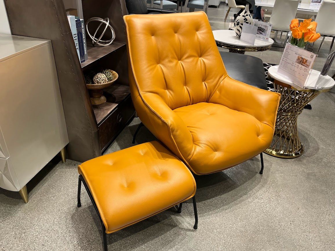 Sandstone Top Grain Leather Accent Chair & Ottoman