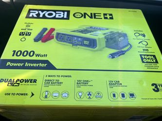 Versatile 1000-watt power inverter has dual power options for 18V ONE+ batteries or 12V car adapters.