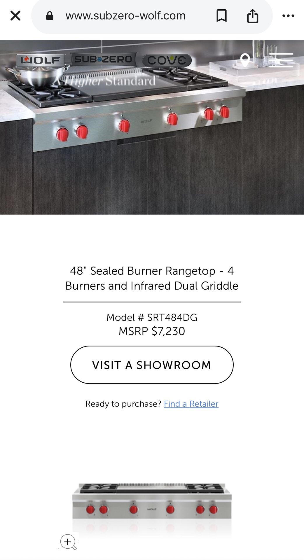 Wolf 48” Rangetop With 4 Burners And Griddle