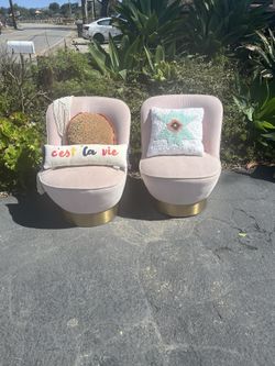 CB2 Simone Mink Faux Mohair Blush Chairs (a Set)