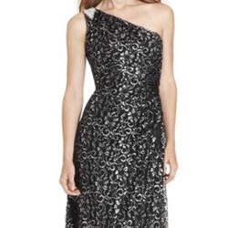Calvin Klein one-shoulder glitter lace gown - Size 4