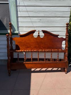 Antique Wood Four-Poster Bed Headboard and Footboard