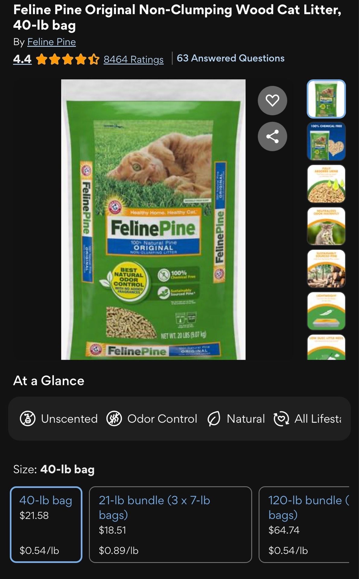 Feline Pine Original Non-Clumping Wood Cat Litter, 40-lb bag
