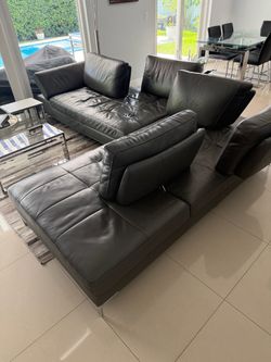 Dark Gray Leather Sectional Sofa Set