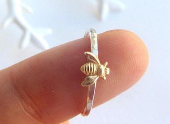 Silver band with golden bee size 7