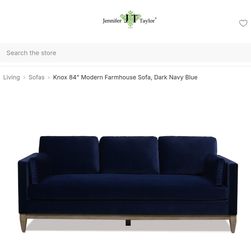 Knox 84" Modern Farmhouse Sofa, Dark Navy Blue