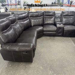 Free Delivery* Brown Faux Leather Reclining Sectional W/ Speaker!