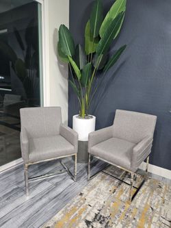 Modern Chrome And Gray Side Chair- SET OF 2