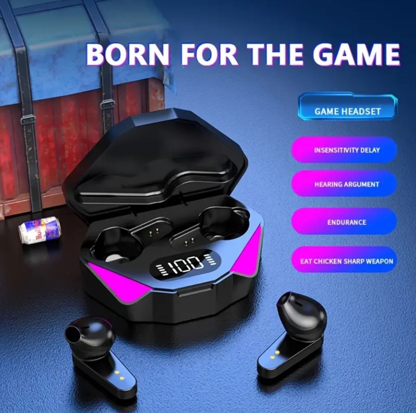 New TWS Wireless Gaming Earbuds With Colored LED Gaming Lights Charging Box HiFi Stereo Sound Wireless Earphones Low Latency Headphone Headsets