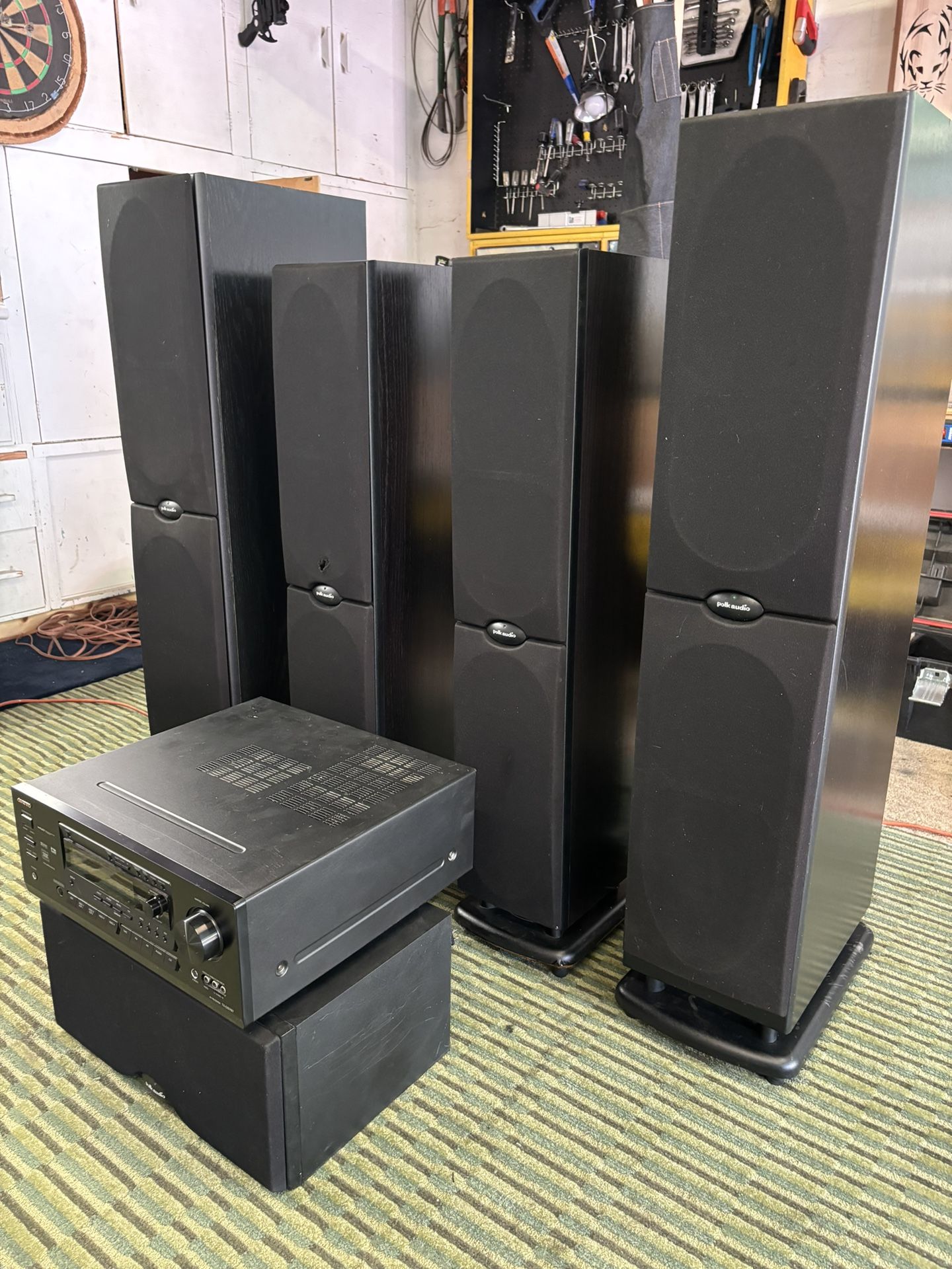 Polk Audio System With Sound Bar & Onkyo Receiver