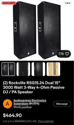 (2) Rockville Rsg 15.24 Dual 15inch 3000 watt 3-way 4-ohm passive Speakers
