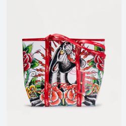 Ed Hardy Floral Panther Red Tote w/ Coin Purse NWT