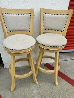 Set of 2 Swivel Bar Stools with Nailhead Trim