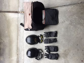 Motorcycle helmet gloves and travel bag