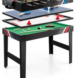 Multi Game Table, 4 in 1 Game Table with Foosball Table, Pool Billiards, Air Hockey & Table Tennis, Combination Game Table for Fami