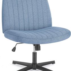 Criss Cross Legged Office Chair, Armless Wide Seat No Wheels, Modern Home Desk Height Adjustable Swivel Fabric Vanity Seating For Bedroom
