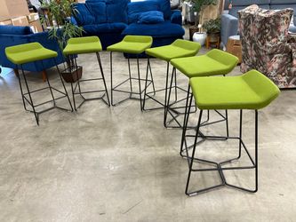KEILHAUER Moss Green Barstool with Open Metal Frame (Set of 6)