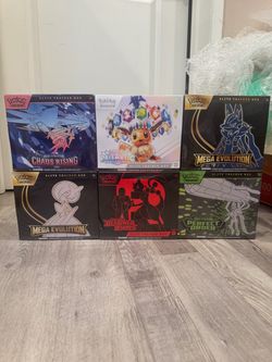 Pokemon ETB Chaos Rising, Prismatic Evolution, Mega Evolution, Destined Rivals, Perfect Order Booster Packs