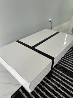 White coffee table with black lines 47” x 27.5”
