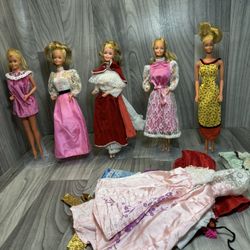 Vintage Barbie Doll Lot of 5 - Marked 1966 - w Clothing Lot & Stands 