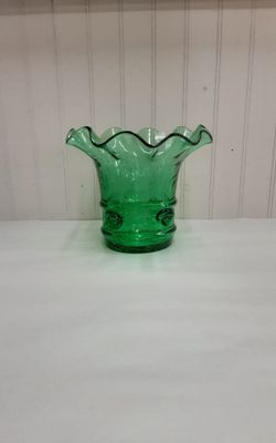 Blown Green Crackle Glass Scalloped Rimmed Vase- Located in Shelton