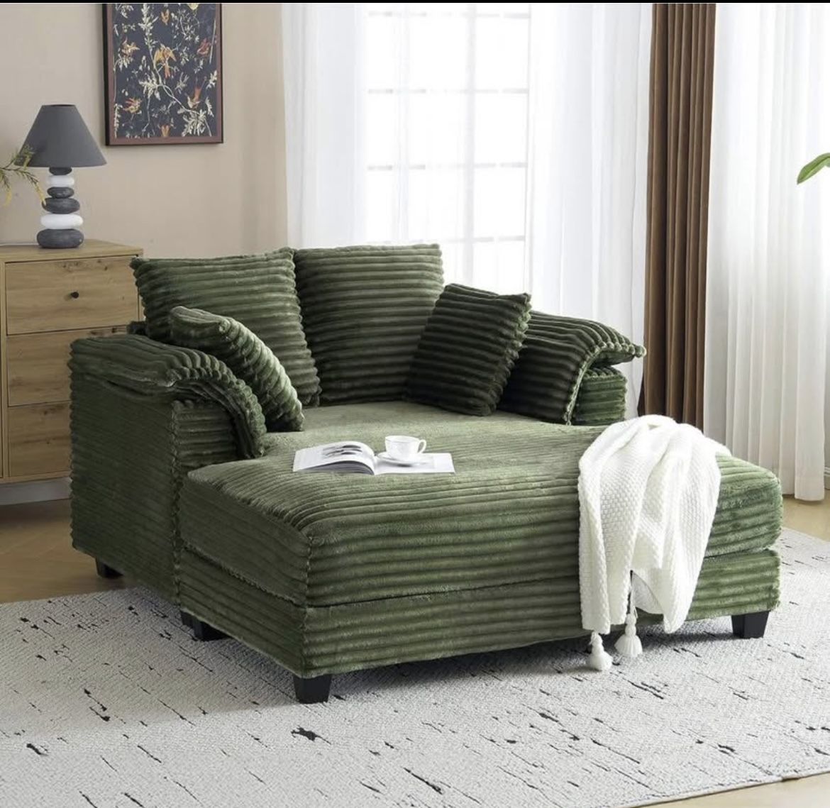 NEW - VINGLI Lounge Chair, 56" Oversized Reading Chair Corduroy Chaise Sofa Recliner Bed Upholstered Comfy