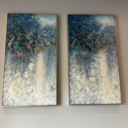 Set of 2 Large Abstract Wall Art – Gold Frame – 29” x 52”