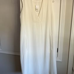 Off-White, Lined, V-Neck Dress With Pockets