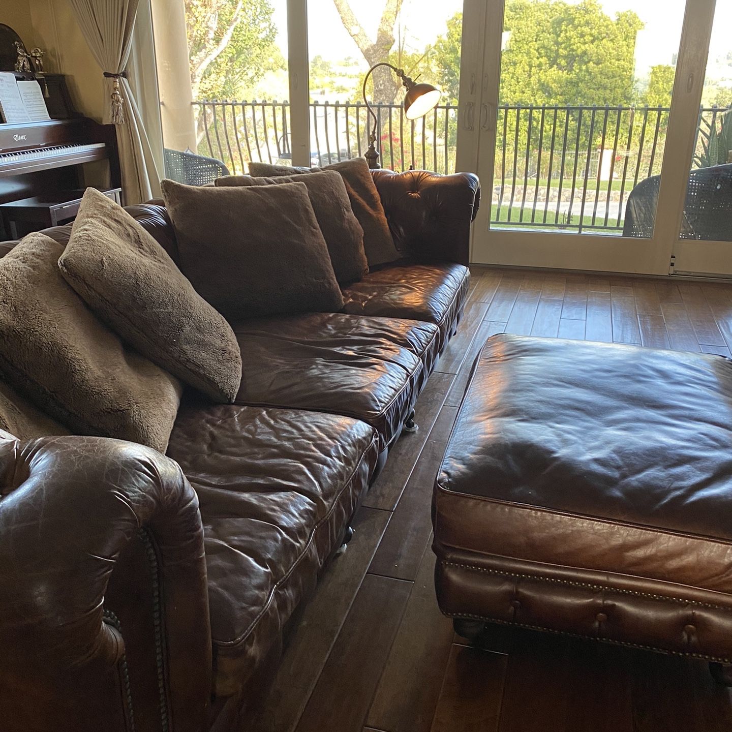 Restoration Hardware Kensington Collection Leather Sofa & Ottoman